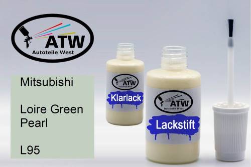 Mitsubishi, Loire Green Pearl, L95: 20ml Lackstift + 20ml Klarlack - Set, von ATW Autoteile West.